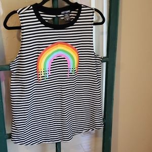 Hot Topic L B&W striped tank w/rainbow&open back